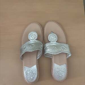 Jack Rogers Signature Jacks Flat Sandal in Silver Metallic Leather